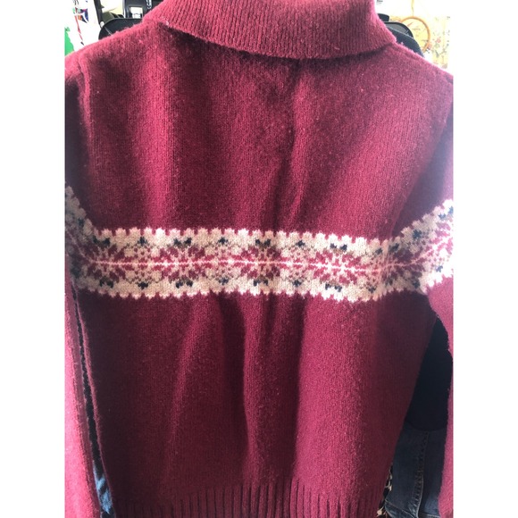 Brandy Melville Paola Burgundy Fair Isle Zip Up Collar Sweater wool nordic OSFA - Picture 5 of 9